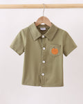Camel Pumpkin Embroidery Button Down Shirt